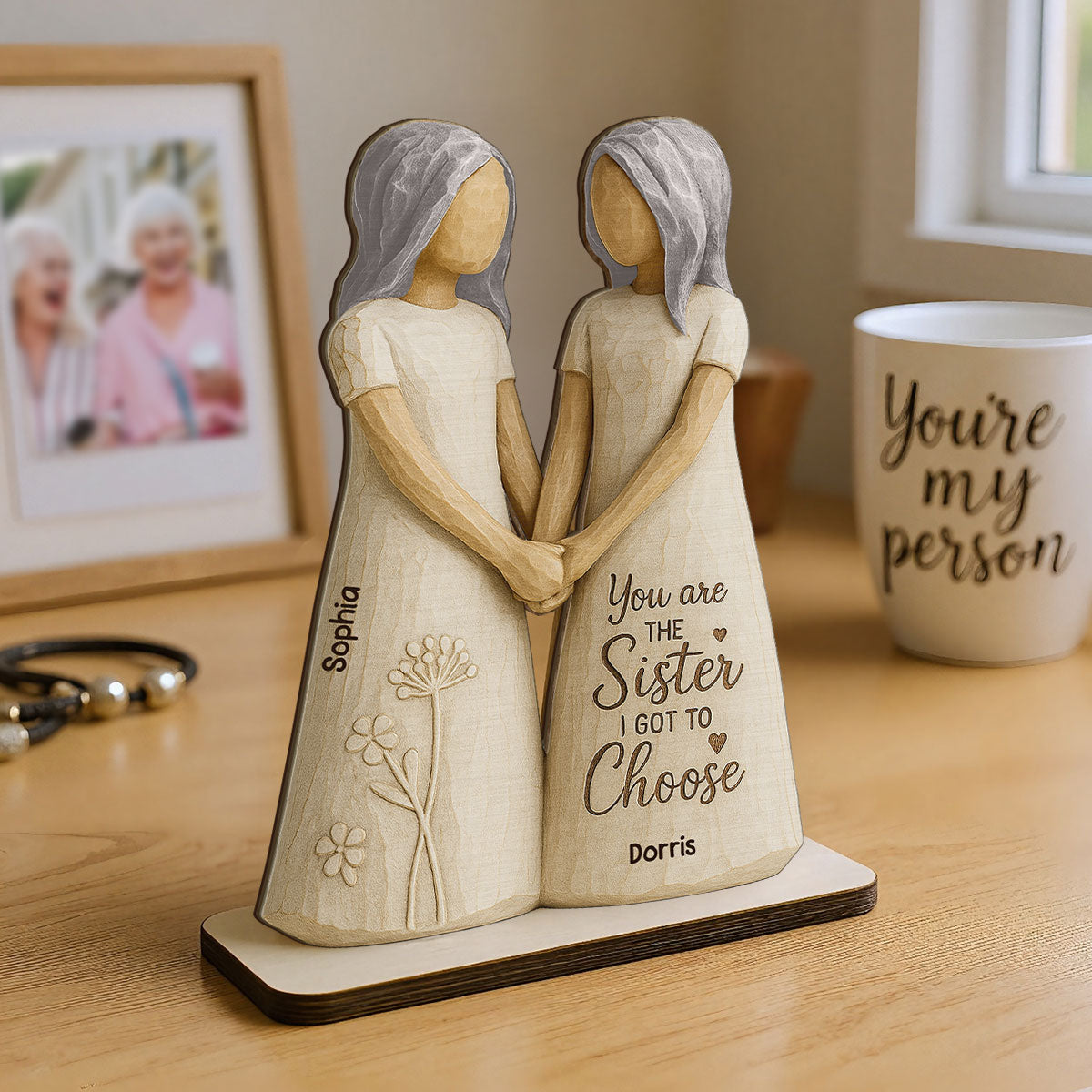 You Are The Sister I Got To Choose 3D Effect Personalized Standing Flat Wooden Plaque, Birthday Gift Friendship Gift for Besties, Lifelong Friends