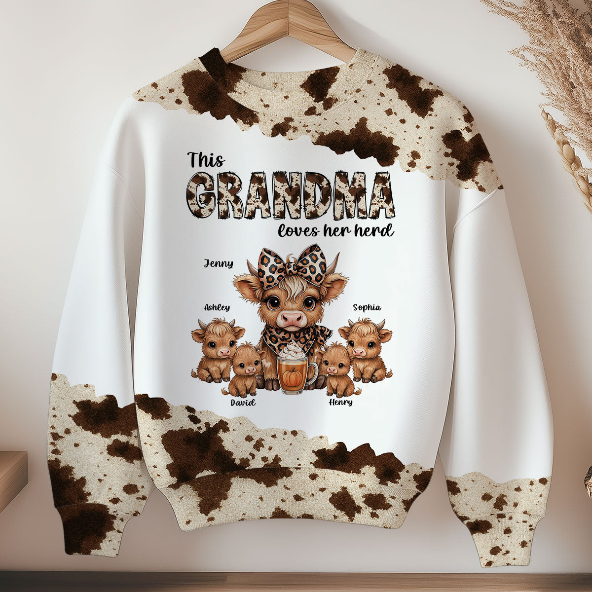 This Grandma Loves Her Herd Personalized 3D Printed Sweatshirt, Cozy Fall Gift for Mom, Grandma